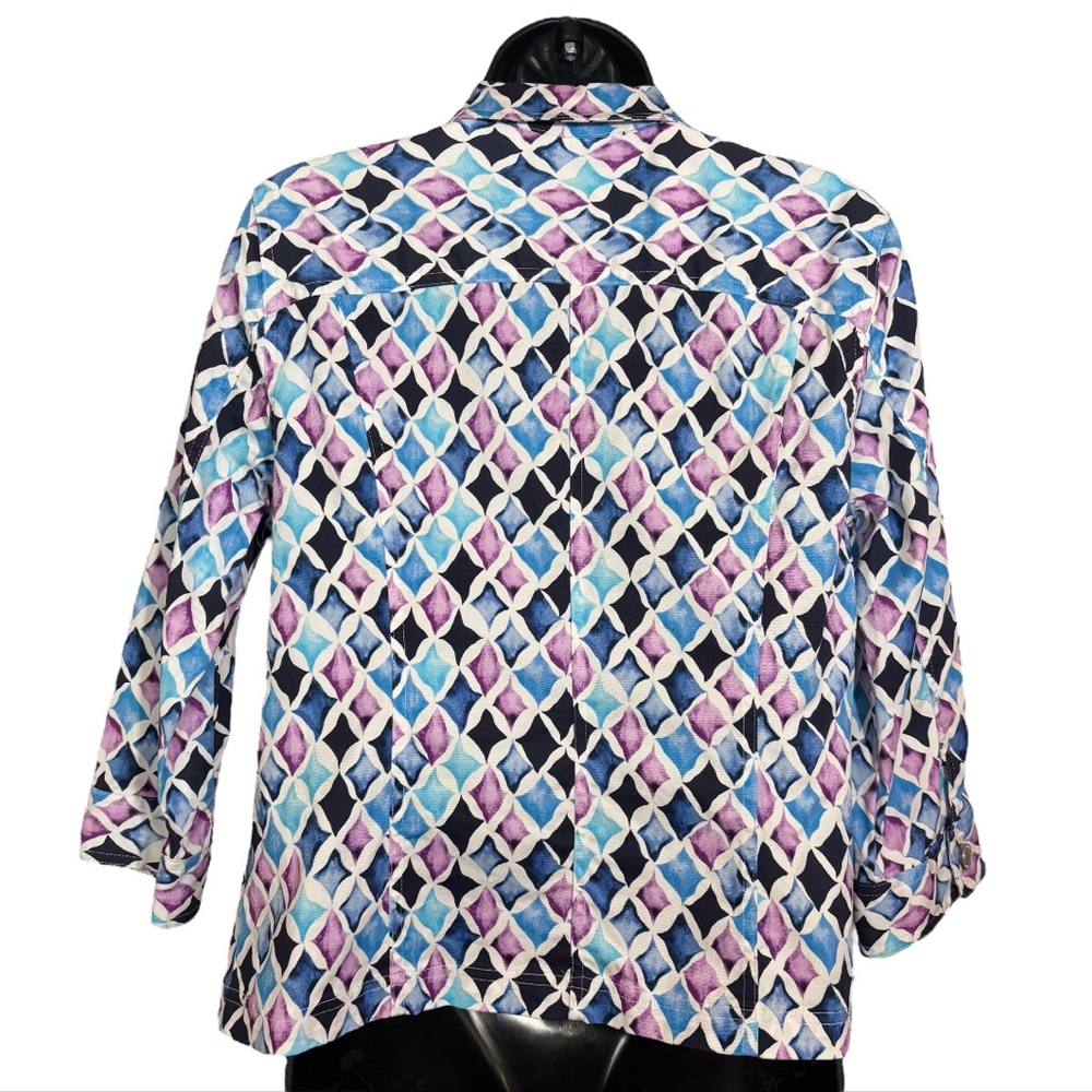 Christopher & Banks Jacket Button Front Pastel Diamond Print Cotton Size Medium - Picture 5 of 11